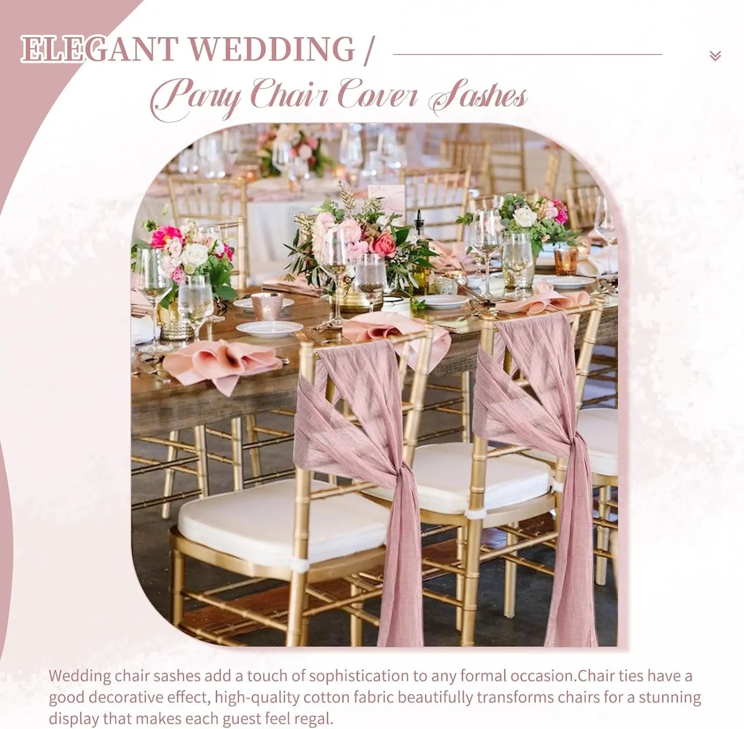10-100Pcs Terracotta Chair Sashes for Wedding Chair Covers Cheesecloth Chair Bow Sashes Chair Ribbons for Party Ceremony 7x98In