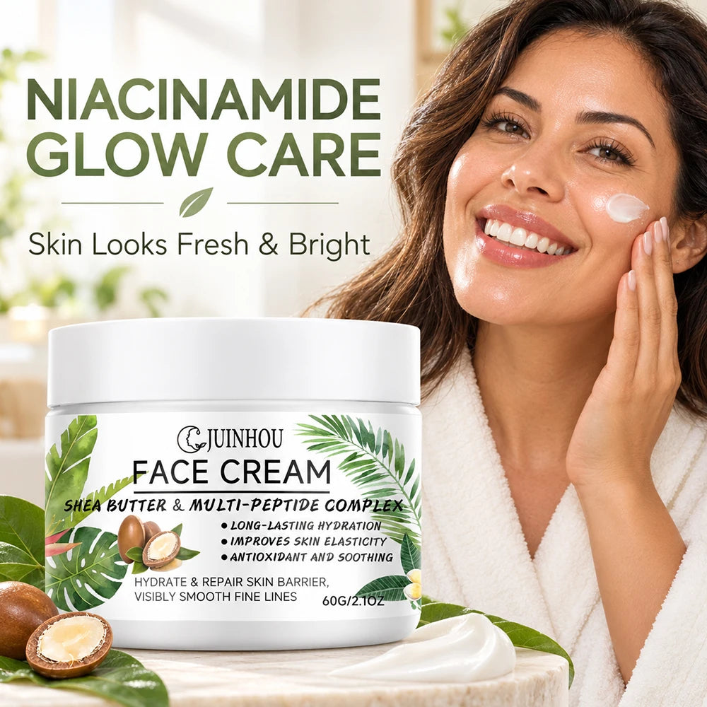 JUINHOU Moisturizing Face Cream Peptide Complex Shea Butter Deep Moisture Repair Dry Skin Firming Smooth Daily Facial Care