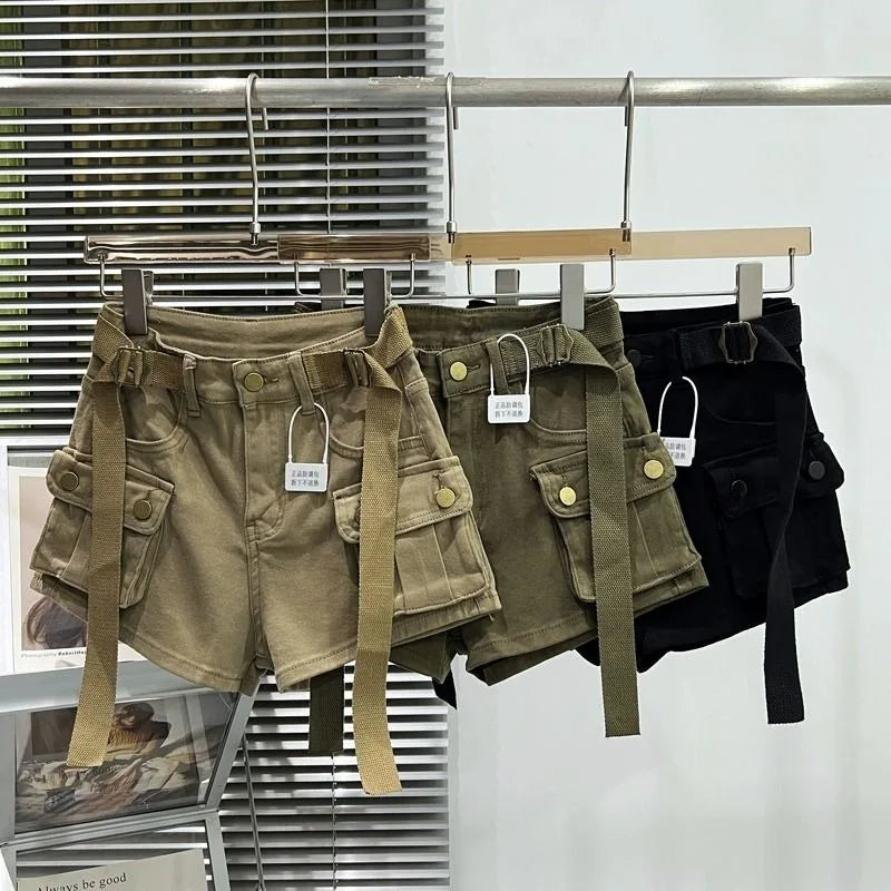 Large Pocket Denim Shorts Women Stretch Slim Fit High Waist Sexy Butt Lifting Hot Pants Summer Fashion Babes Casual Y2k Clothes