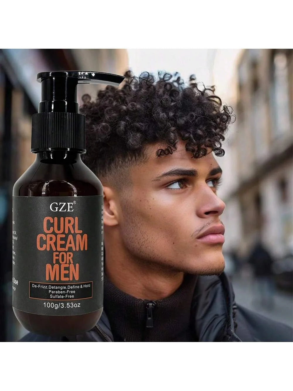 GZE MEN Castor Oil Curl Defining Cream Nourishing Curl Cream, Hydrate & Adds Shine - Color Safe & Sulfate Free Styling Product