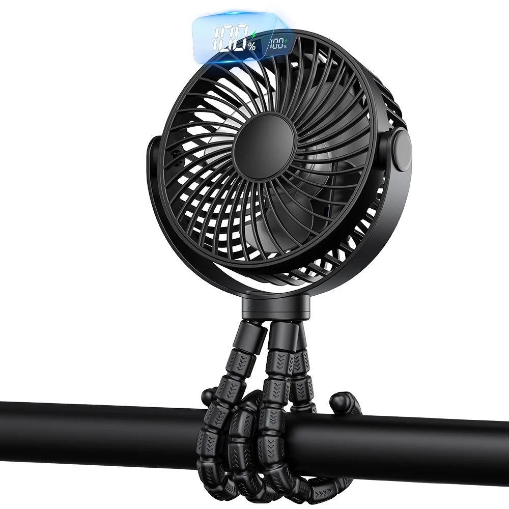 5000mah Stroller Portable Mini Fan USB Rechargeable Outdoor Electric Fan 4 Gear Speed 360°Degree Rotata & Digital Display