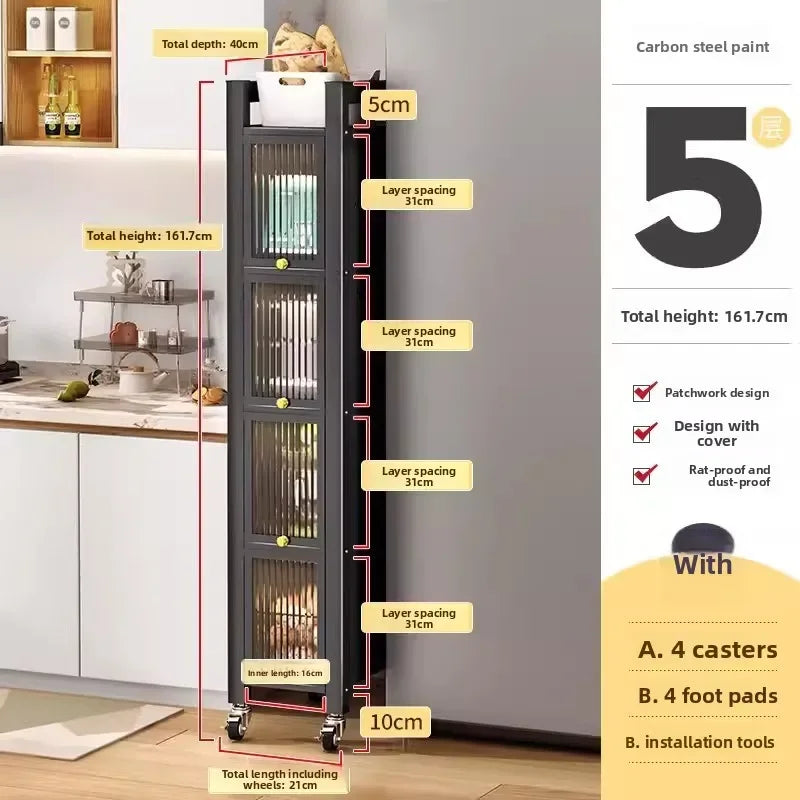 Multi-functional Kitchen Shelf Floor-to-ceiling Shelf Locker Microwave Pot Oven Cabinet Storage Rack with Cabinet Door