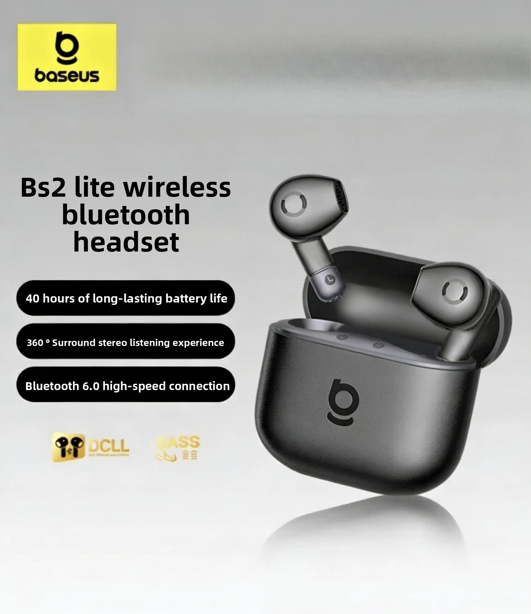 Baseus BS2 Lite Semi-In-Ear True Wireless Headset Comfortable Wear Bluetooth Music Sports Headset Low Latency