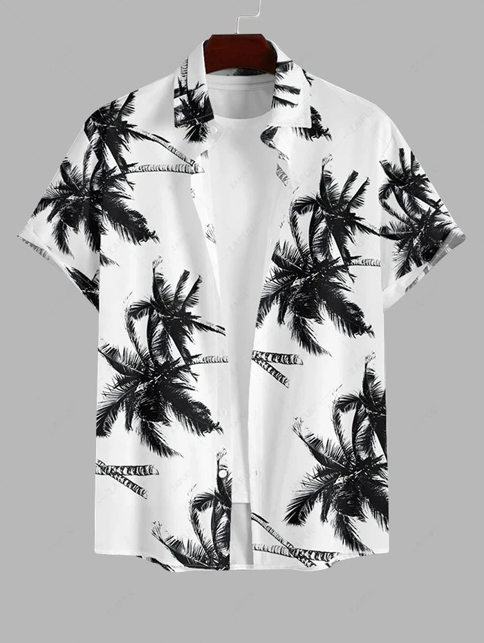 Hawaiian Mens Shirts Tropical plant leaves 3D Printed simple Tops Casual Short Sleeve Button Beach Shirt Summer  Men's Clothes
