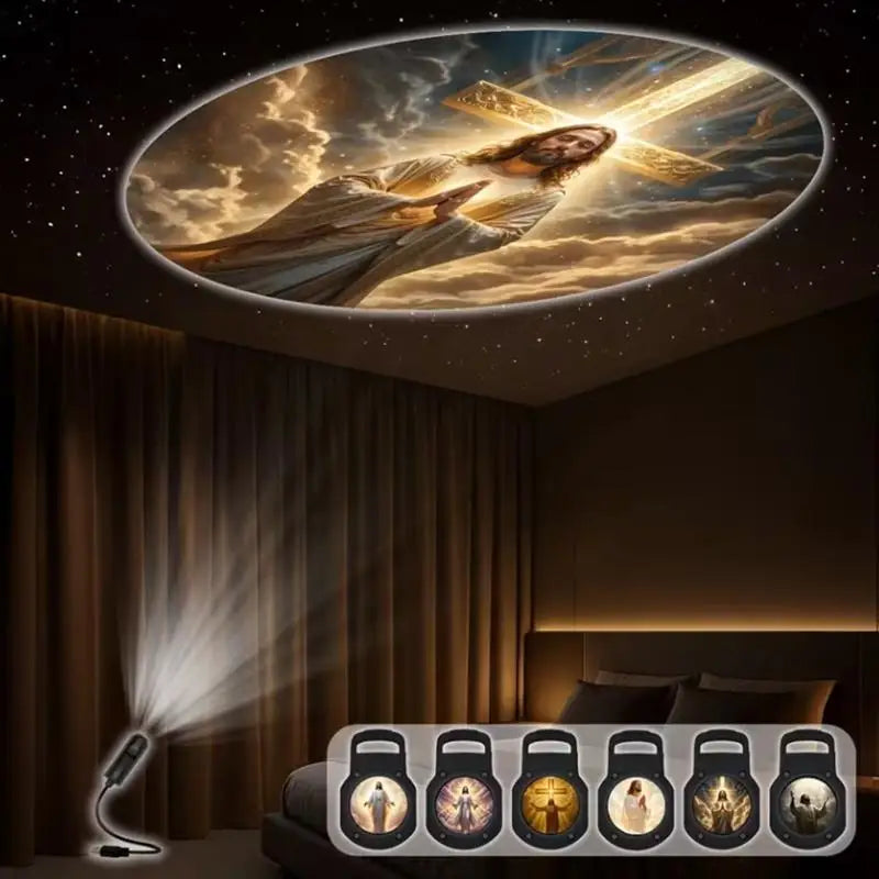 Jesus and Virgin Mary Religious Themed USB Projection Light With 12 Patterns Perfect For Room Ceiling Background Wall Decoration