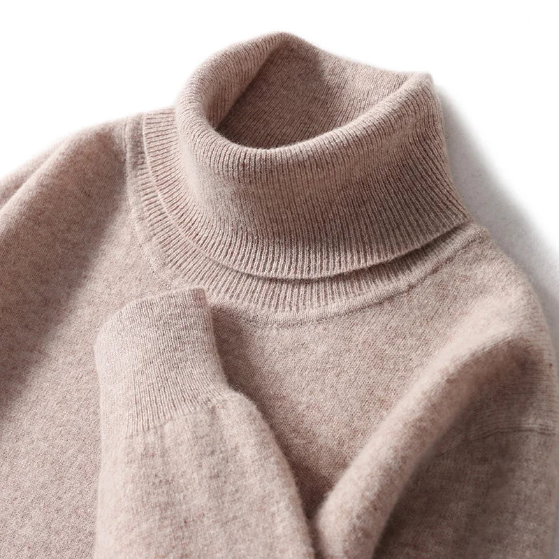 Men Turtleneck Cashmere Pullover 100% Pure Wool Knitwear Sweater Basic Solid Smart Casual Jumper Male Tops Autumn Winter