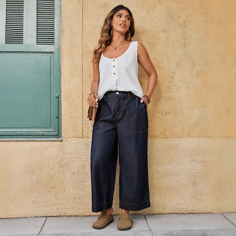 Denim Pant Women Jeans Vintage Wide Leg Long Pants High Waist Straight Trousers Y2k Streetwear Elegant Work Casual Loose 2026