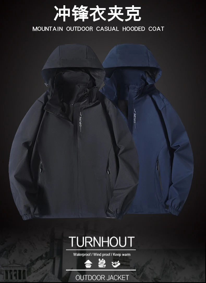 Multifunctional men's outdoor jacket, windproof, rainproof, and warm autumn/winter hooded jacket, outdoor raincoat, mountaineeri