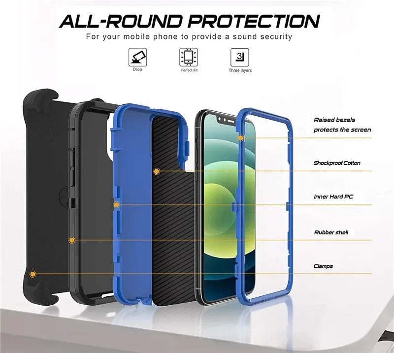 Shockproof Case for iPhone 16 15 14 13 12 11 ProMax Plus Military-Grade Heavy Duty Slim Silicone Cover Soft TPU Bumper 2-Pack