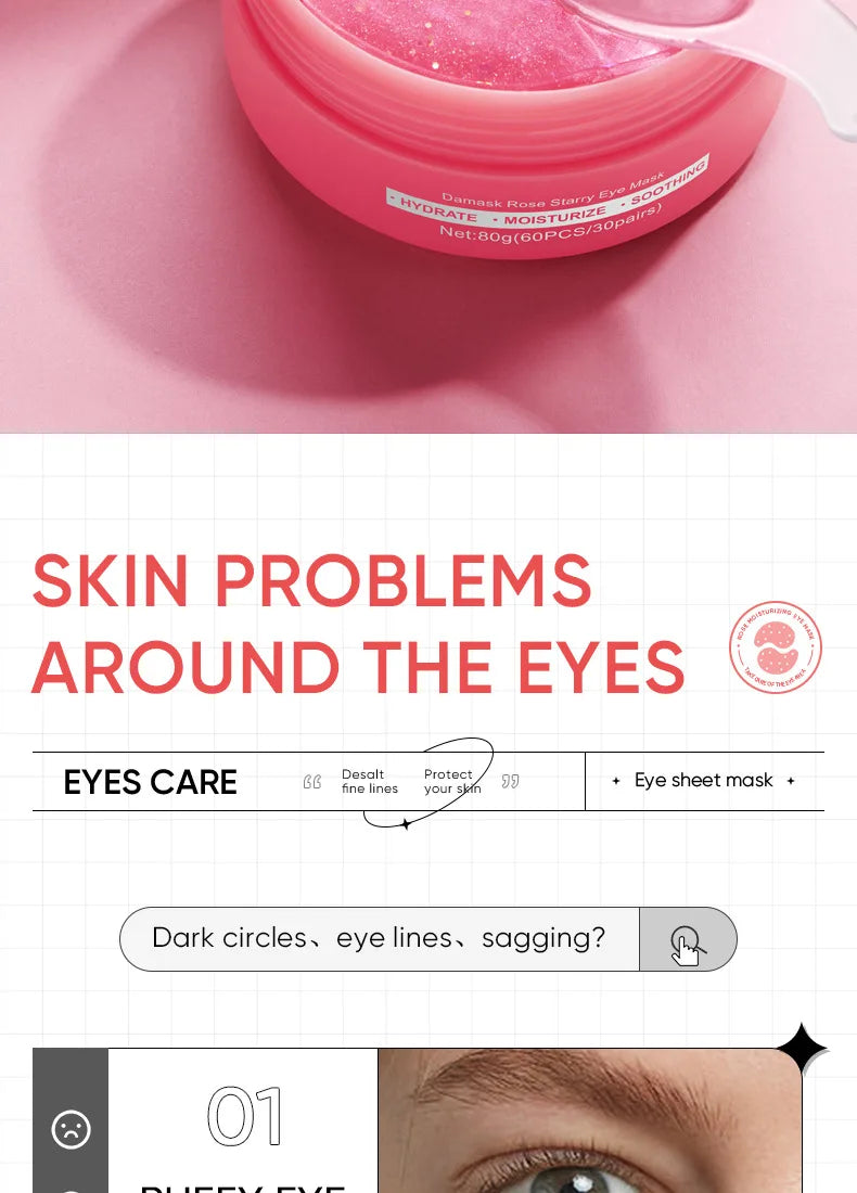60 Pieces of Rose Starry Sky Collagen Eye Mask, Anti-Dark Circles, Anti-Eye Bags, Moisturizing and Firming Eye Patches, Eye Skin Care