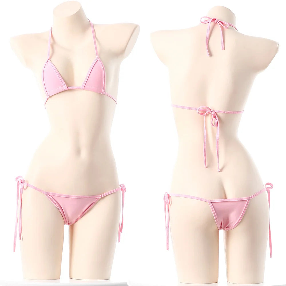 Sexy Micro Bikini 2025 Women Dopamine Solid Color Bikini Lace Up Bikinis Sets Swimsuit Swimwear Underwear Lingerie
