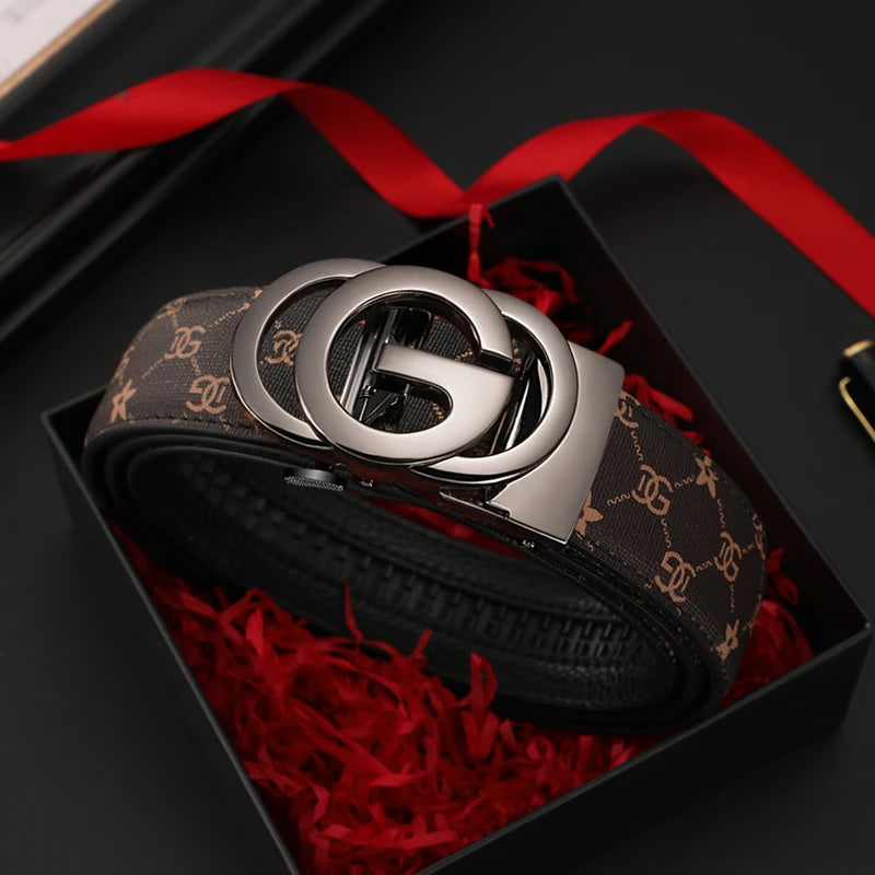 Men belt Genuine Leather Belt Metal Alloy Automatic Buckle Brand Luxury Design Waist Belts for Men Strap Male