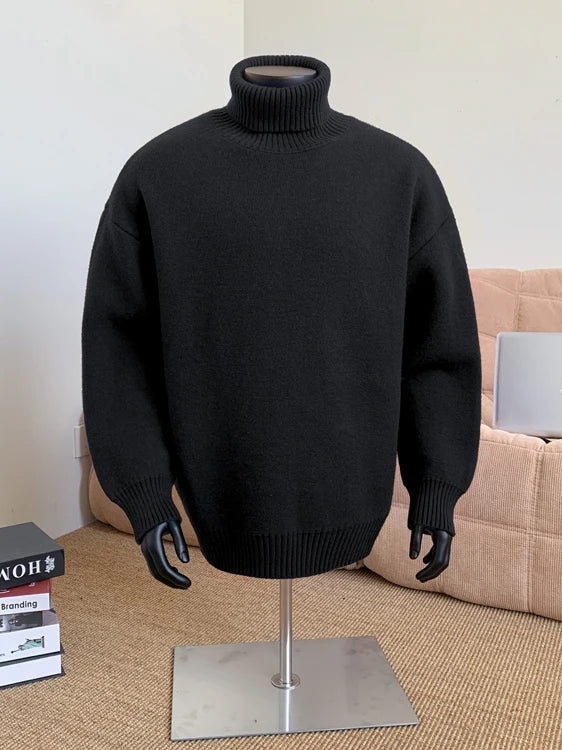 2026 New Autumn Men Turtle Neck Sweater Unisex Casual Loose Fit Trendy Knitted Top Pullovers Outwear Clothing Oversized M-3XL
