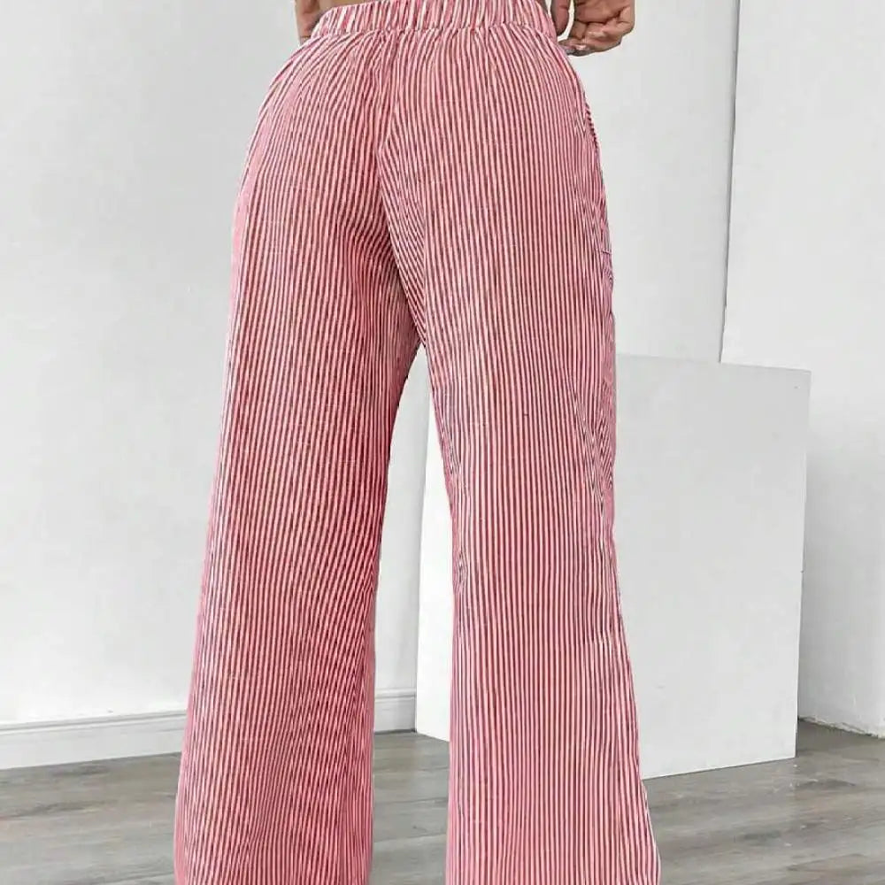 Autumn Women Striped Wide Leg Pants Casual Loose Fit Trousers Streetwear Trendy Fashion Comfortable Elastic Mid Waist Bottoms