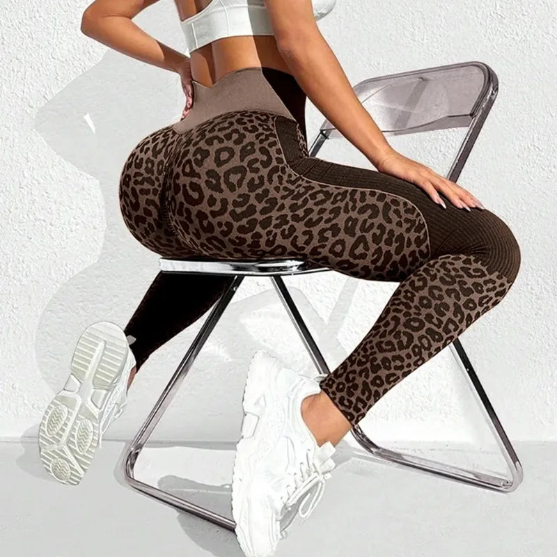 Women Leopard Print Leggings Seamless Knited Yoga Pants High Elastic Sexy Hip Liftting Workout Running Fitness Pants