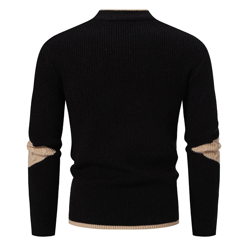Striped Jacquard Man Pullover Sweaters Jersey Cuello Alto Hombre Autumn Winter Half High Collar Long Sleeve Men Knitted Sweater