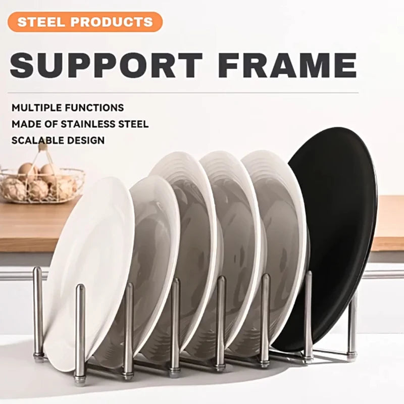 Retractable Foldable Stainless Steel Plate Dish Holder Shelf Pot Lid Rack Pan Lid Organizer Tableware Storage Kitchen Gadgets