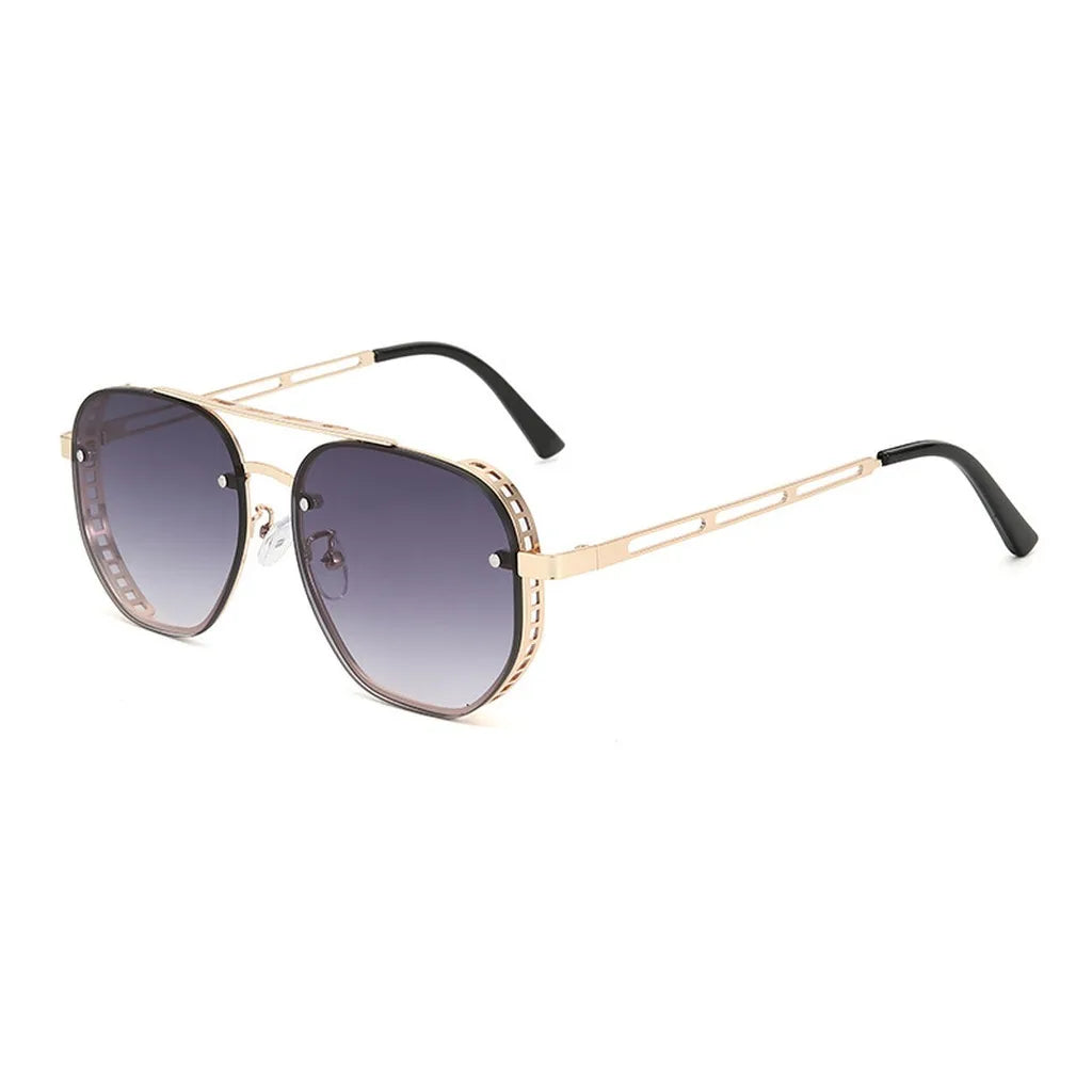 KLASSNUM Metal Frame Sunglasses Korean Oversized Sun Glasses Full Rim Eyeglasses Retro For Outdoor Driving Adult Women Goggle