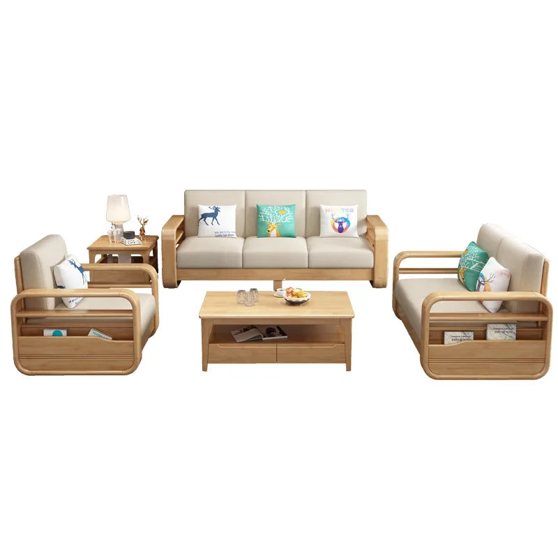Solid wood sofa combination modern simple Nordic furniture princess living room small apartment wooden cloth armrest storage sof