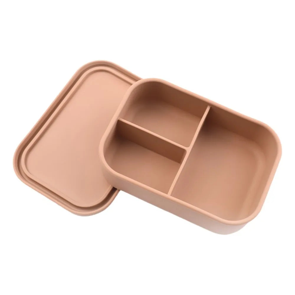 Durable 3 Compartments Silicone Lunch Box Microwavable Rectangular Lunch Container Heat Resistant Picnic box Office
