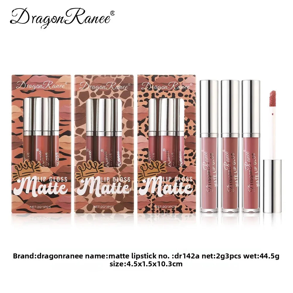3-Pack Non-Stick Matte Lip Gloss Set Liquid Lipstick Gift Box Set of 3 Long-Lasting Comfortable Matte Finish Lip Colors