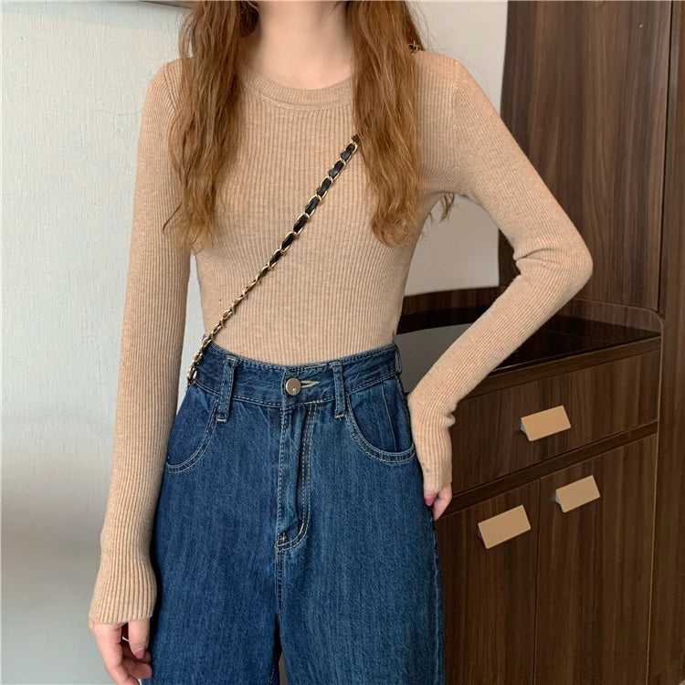 2026 Basic Tops Women Sweater Autumn Winter Long Sleeve Pullover Fashion O-neck Elastic Female Winter Solid Knitted Jumper