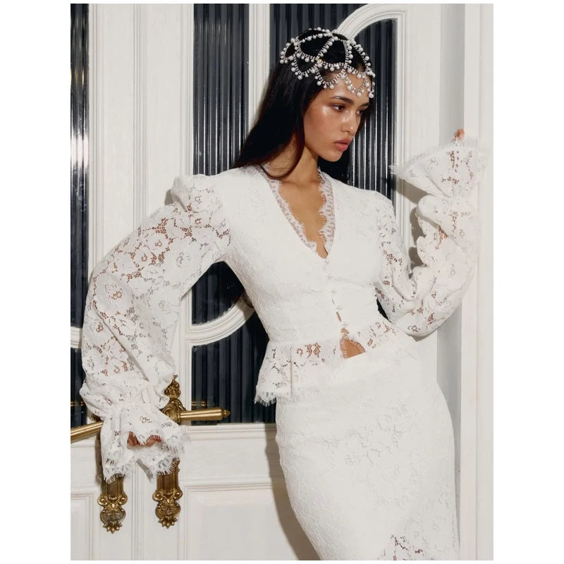 Women's Elegant Lace Up Flared Sleeve Long Dress Fashion Hollow Out Off Shoulder Bodycon Vestidos 2024 Lady New Beach Partywear