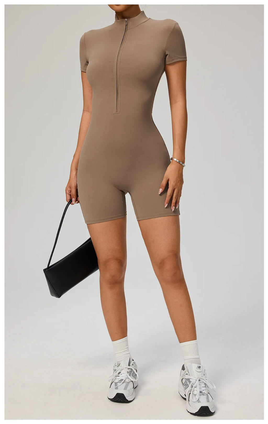 SOISOU Zipper Jumpsuit Women Short Sleeves Clothing Sportswear Woman Gym Yoga Sport Sets Nylon Workout Sets Women Tracksuit