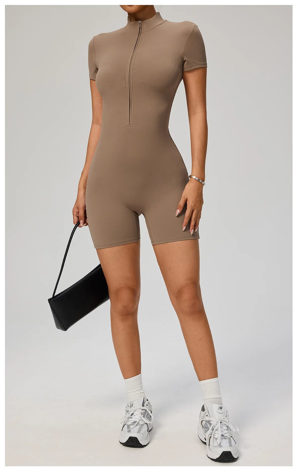 SOISOU Zipper Jumpsuit Women Short Sleeves Clothing Sportswear Woman Gym Yoga Sport Sets Nylon Workout Sets Women Tracksuit