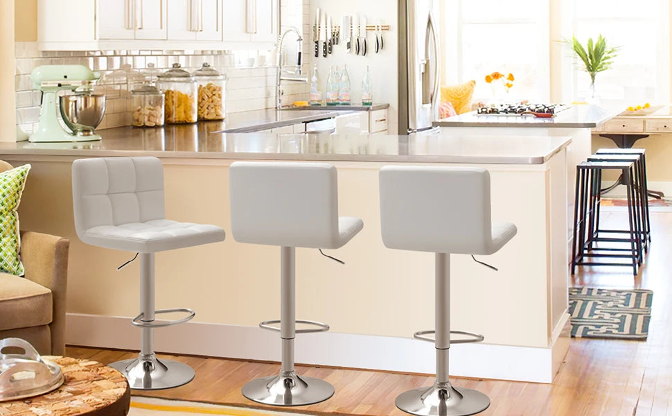 Furmax Set of 2 Modern PU Leather Swivel Adjustable Hydraulic Bar Stools White