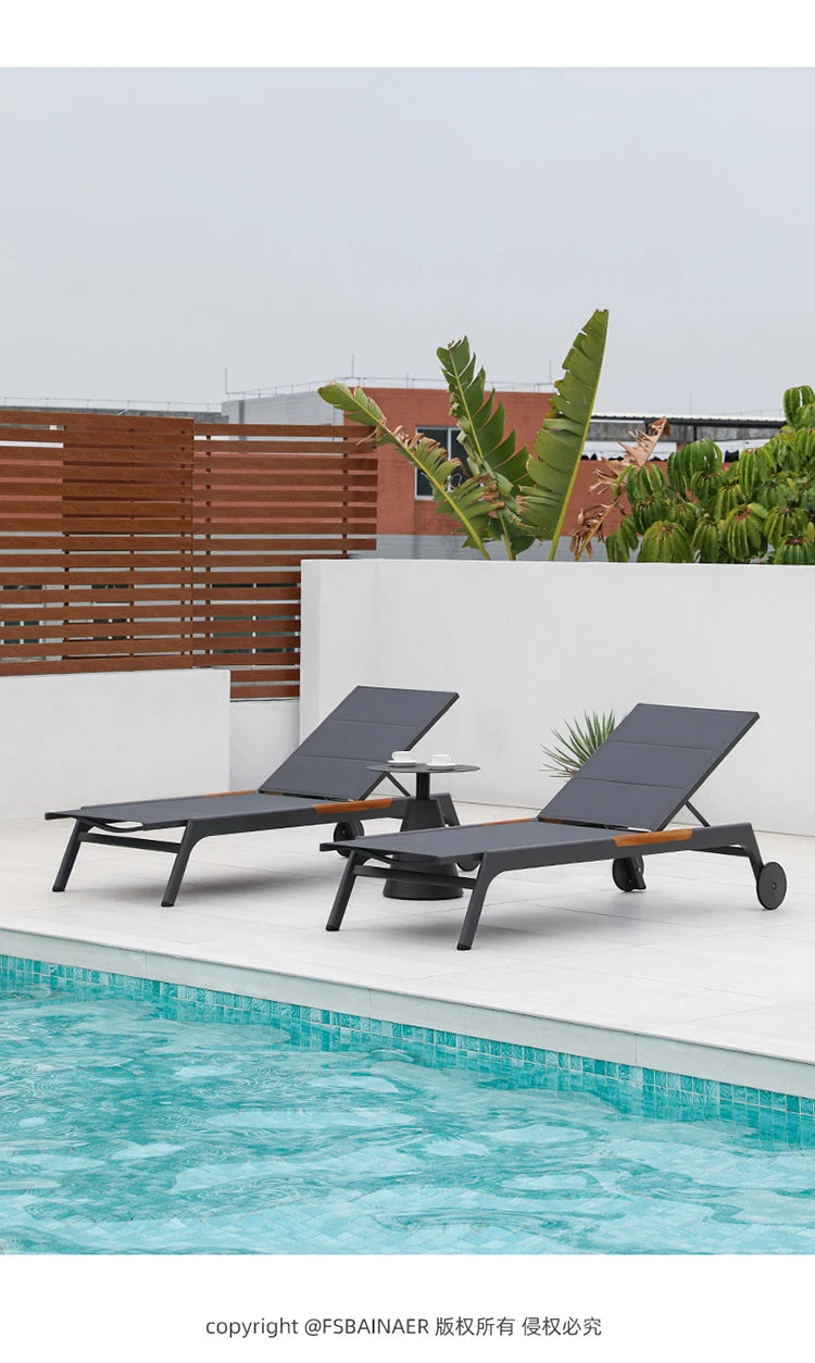 ZML Outdoor White Hotel Pool Sun Lounge Waterproof Seaside Beach Bed