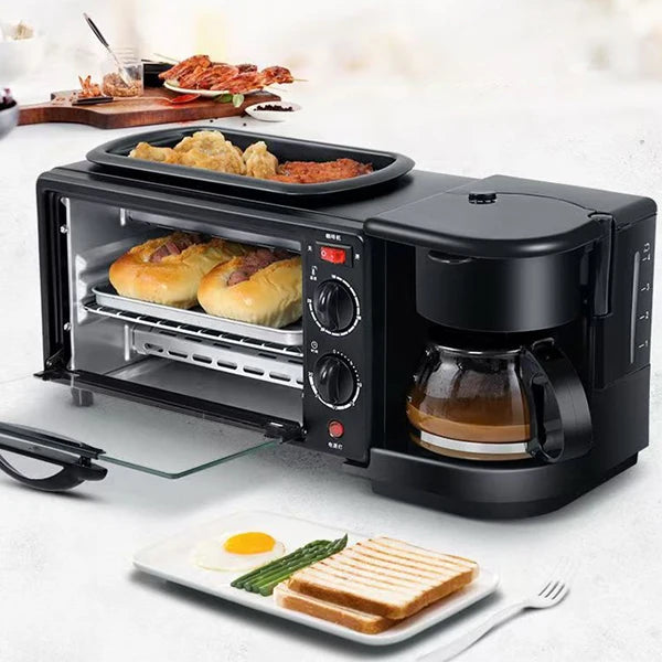 Multifunctional 110V/220V 3 In 1 Breakfast Machine Mini Toaster Oven with Timer