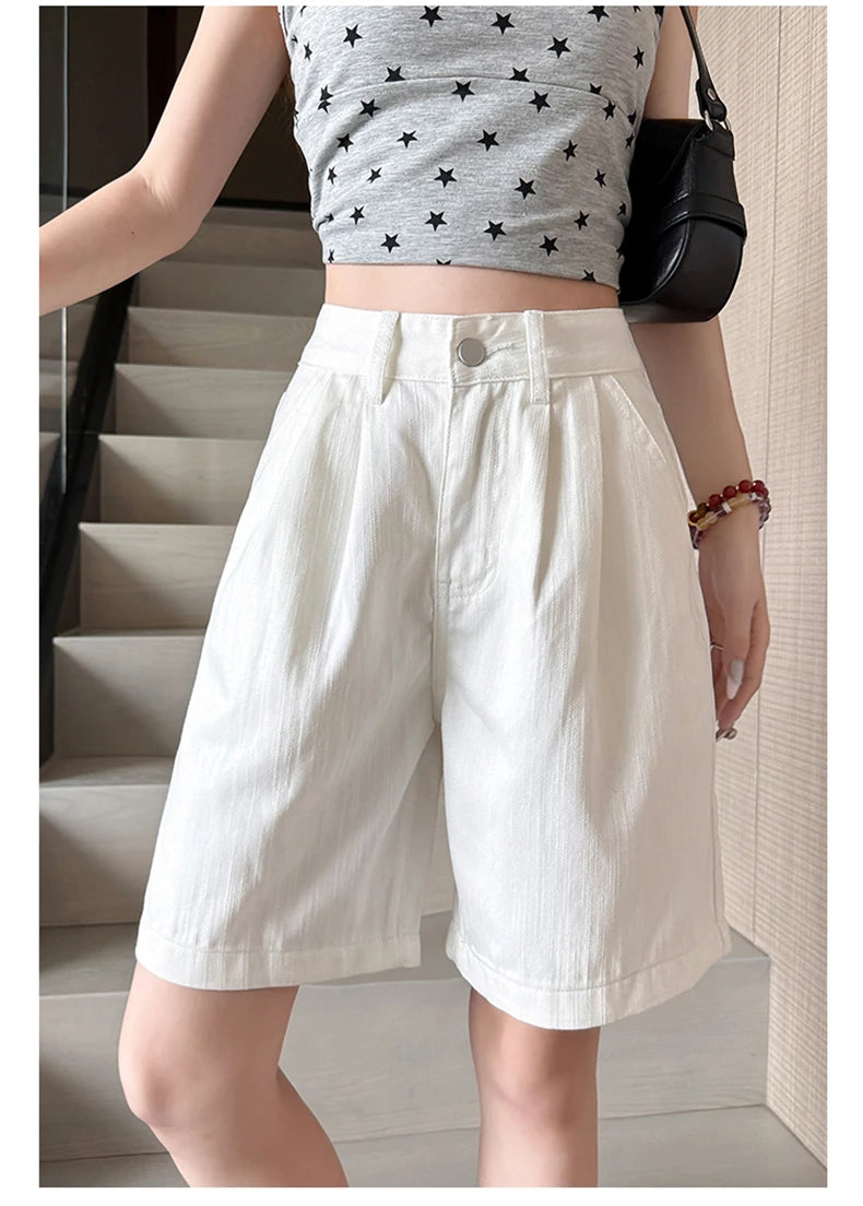 Y2K Retro Loose Casual Middle Short Jeans Summer New Women's Korean Denim Five Points Pants Ladies Fashion All Match Baggy Jeans