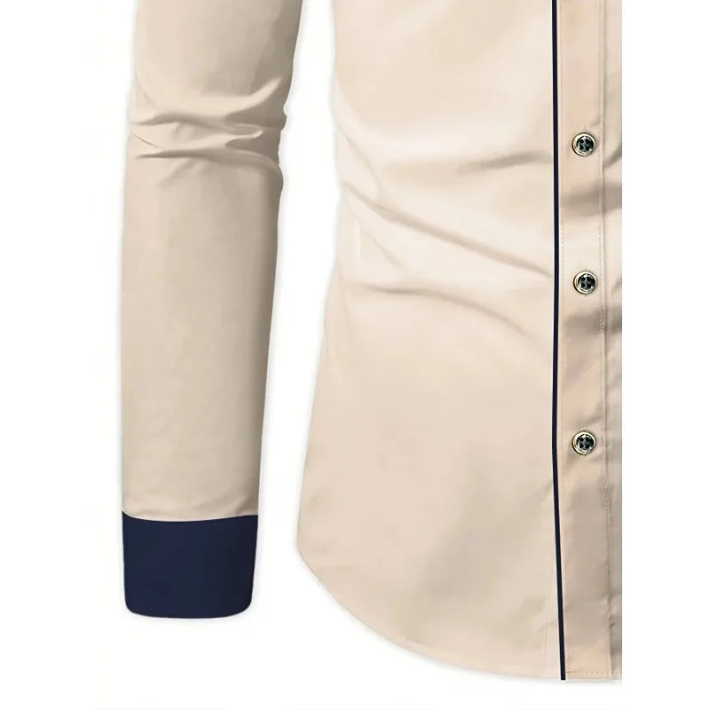 2025 FGKKS Men's Shirt Fashion New Arrival Patchwork Khaki Long Sleeve Smart Casual Elastic Quality Brand Male Business Shirt