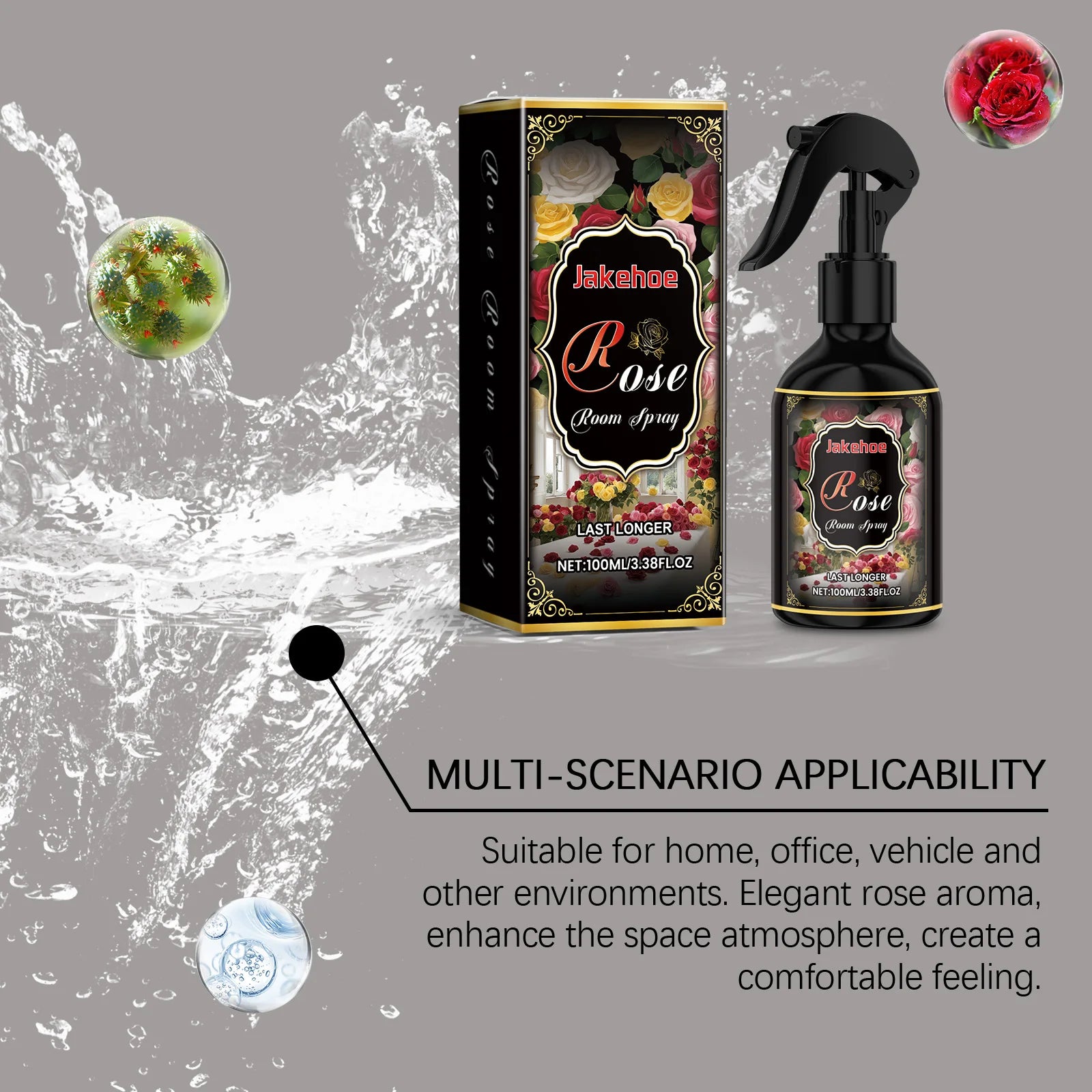 Rose Scent Indoor Spray, Long-Lasting Fragrance Room Spray, Odor Eliminating Air Freshener for Refreshing Pleasant Mood