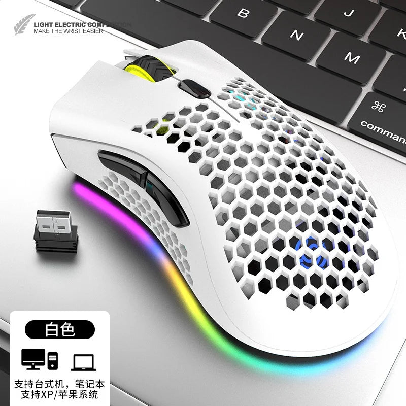 BM600 2.4G Wireless Mouse Lightweight Honeycomb Design Wireless Gaming Mouse RGB Backlight