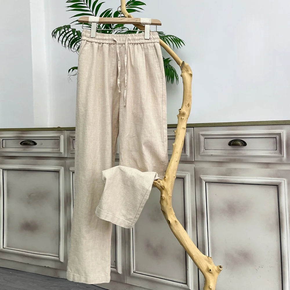 Summer Men's High-Grade Linen Pants Loose Comfortable Breathable Fashion Solid Color Casual Straight Leg Cotton Hemp Trousers