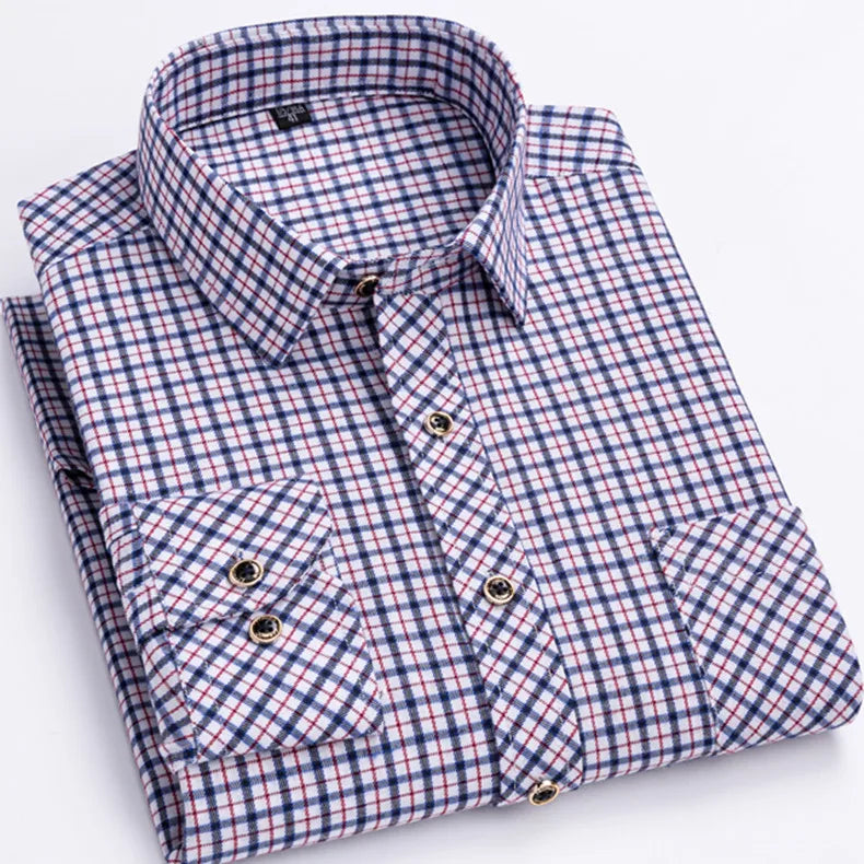 New Fashion Shirts For Men's Long Sleeve Spring Autumn Soft Regular-fit Brushed Single Pocket Checked Comfort Casual Plaid Shirt