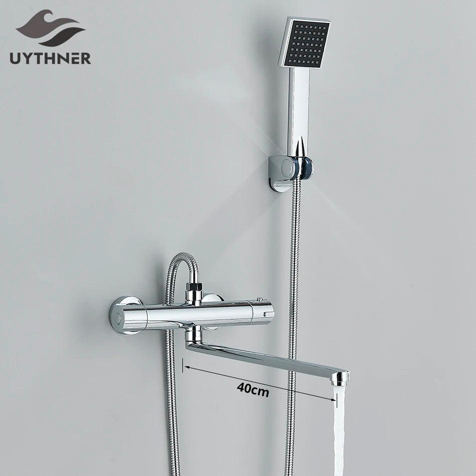 Thermostatic Shower Set Black/Chrome Brass Wall Mounted Bathroom Shower Thermostat Mixer Valve Handle Spray Bathroom Accessories