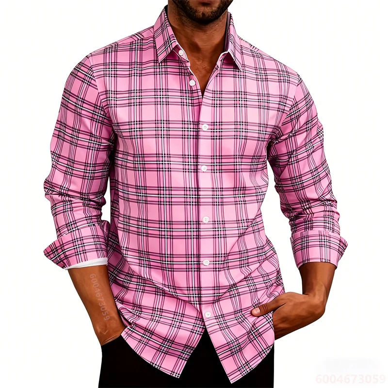 2026 New Men's Shirt Classic Plaid Long Sleeved Shirt Plaid Long Sleeved Formal Shirt Breathable and Comfortable XS-6XL Size