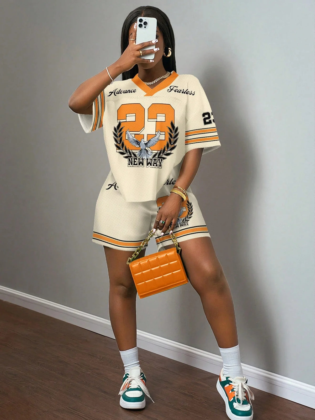 New Summer American Street Trend Spicy Girl Ins Style 33 Jersey Element T-shirt Set Casual Oversized  Top Shorts FamilyMatching