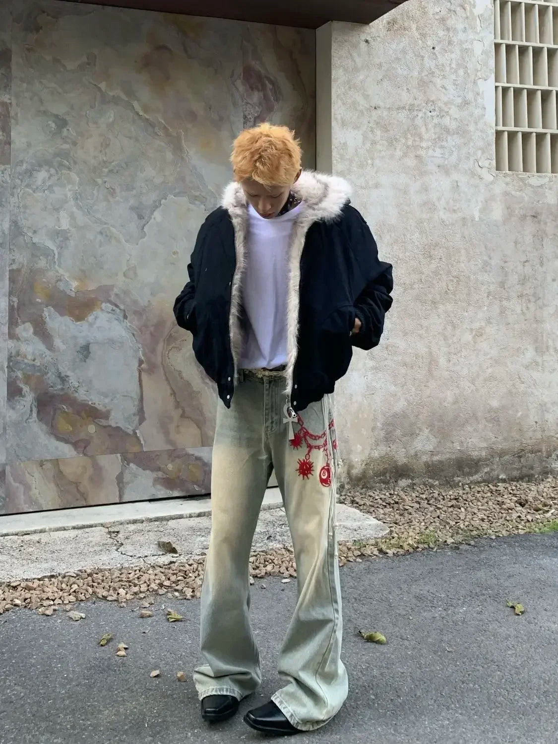 winter retro american woolen collar hooded cotton jacket thick plush top men street hip hop gothic harajuku oversize jacket coat