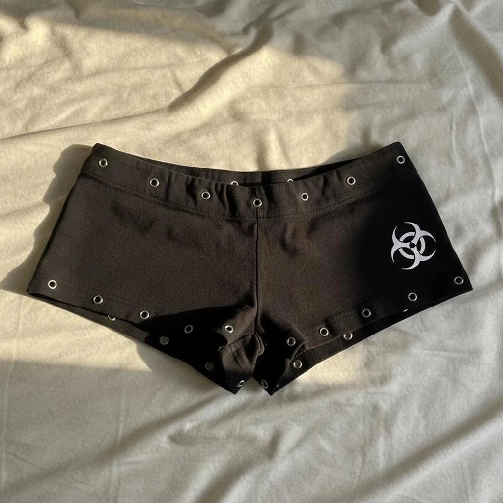 Black Casual Fashion Willow Nail Print Y2K Sexy Slim Fit Versatile Low Waist Gothic Hip-Hop Street Men's and Women's Fashion Emo