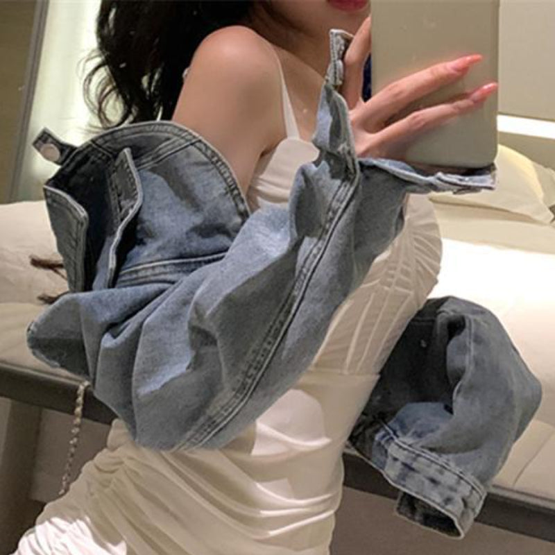 Denim Jackets Women Crop Single Button Chic Vintage Outwear Casual Streetwear Solid Fashion Hotsweet Spring Teens American Style