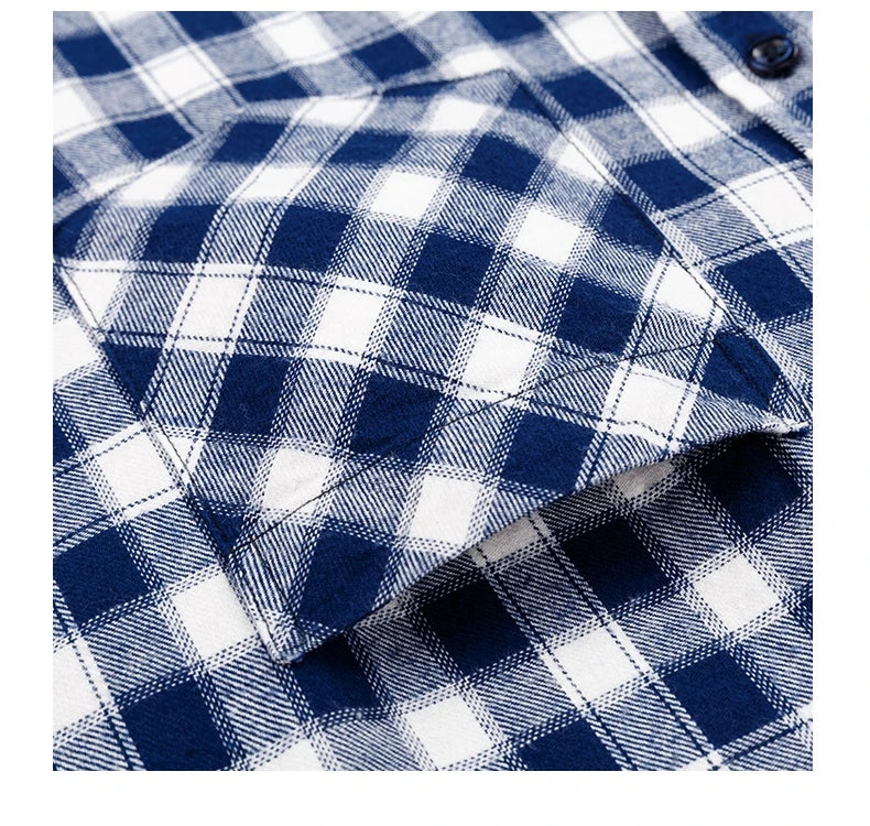 Classic Retro Plaid Flannel Shirt Long Sleeve 100% Cotton Fashion Casual Soft Spring Autumn Winter Standard Pocket Men's Shirt