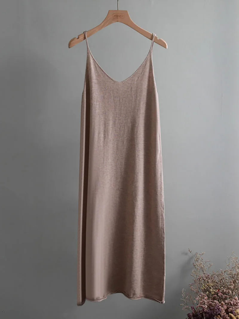 Ezsskj Spring summer 2020 Woman Knitted Tank Dress Casual Long Camisole Vest dress Women Loose  cashmere maix a-line dress
