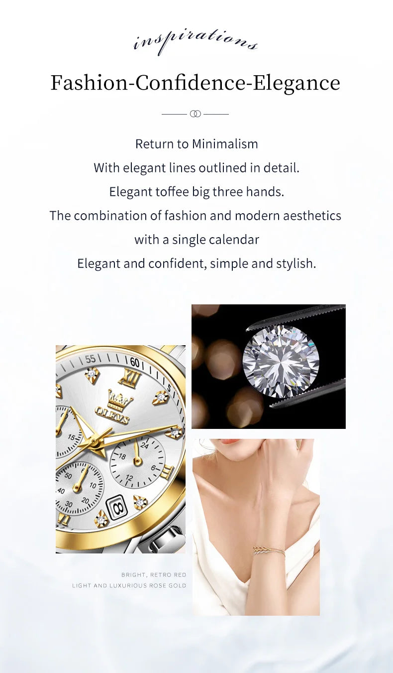 OLEVS 2858 New Womens Watch Original Multifunction Quartz Wristwatch Waterproof Luminous 24 Hours Gift Box Watch For Ladies