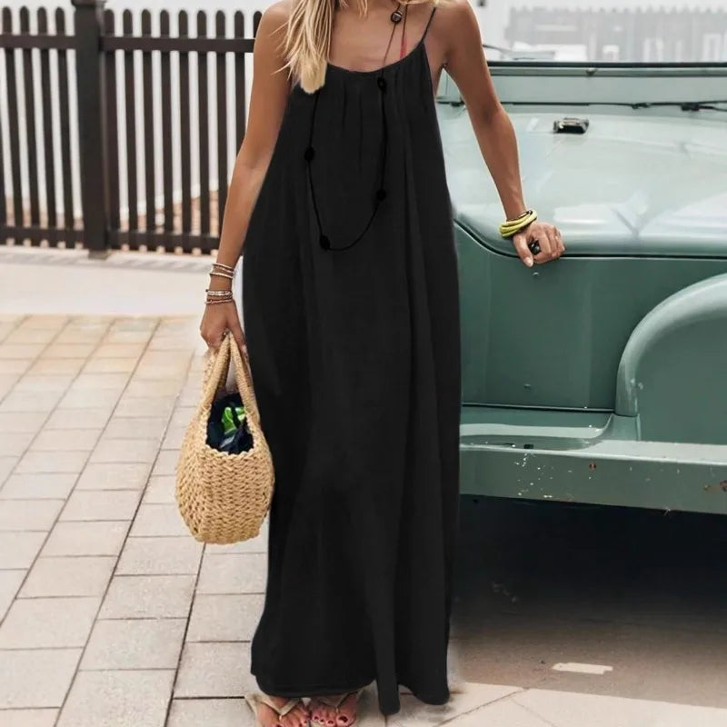 Women Backless Loose Sling Nightgown New Spaghetti Strap Home Wear Casual Lounge Dress