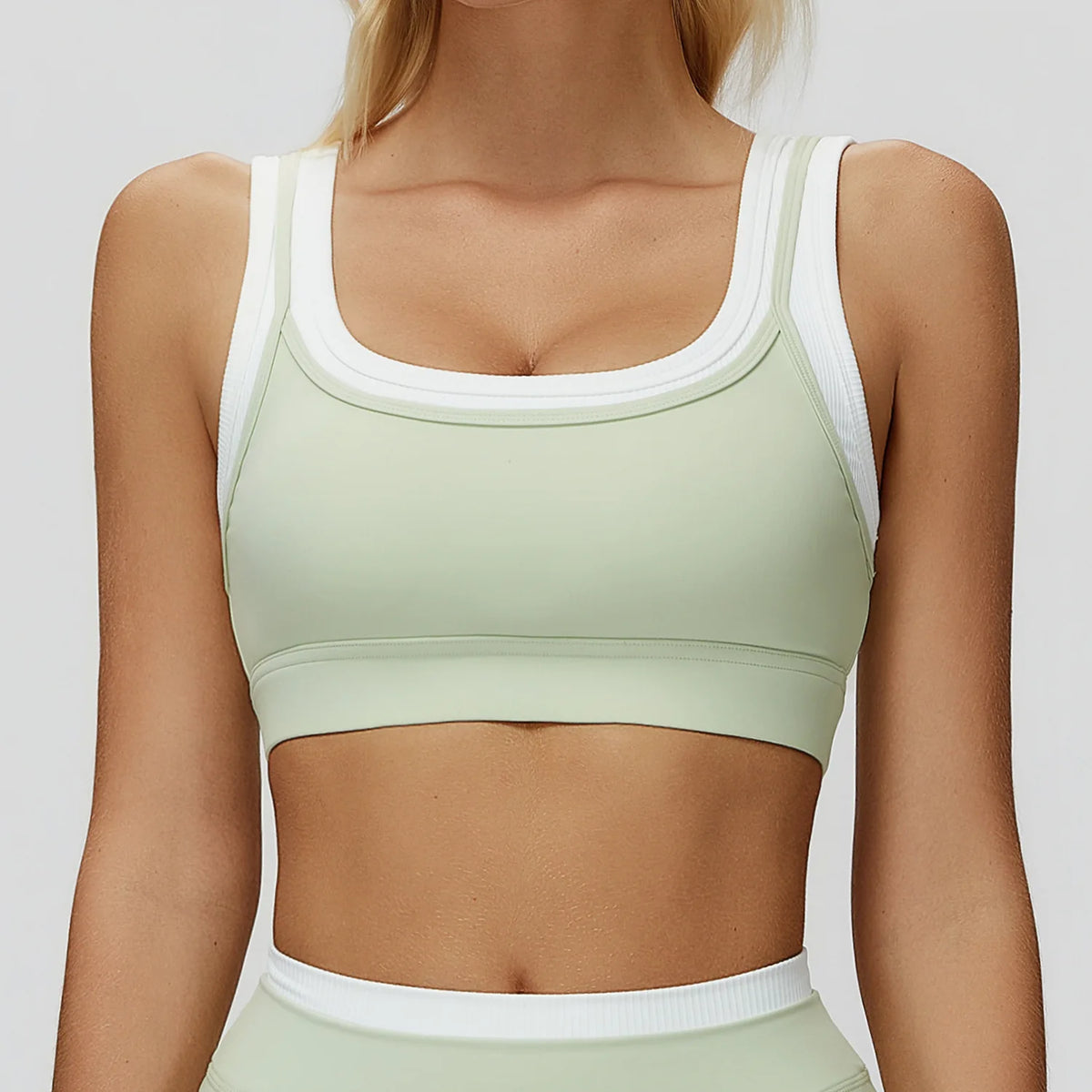 Custom LOGO Women's Naked Fake Two-piece Sports Vest Threaded Contrast Yoga Bra Running Fitness Clothing Top