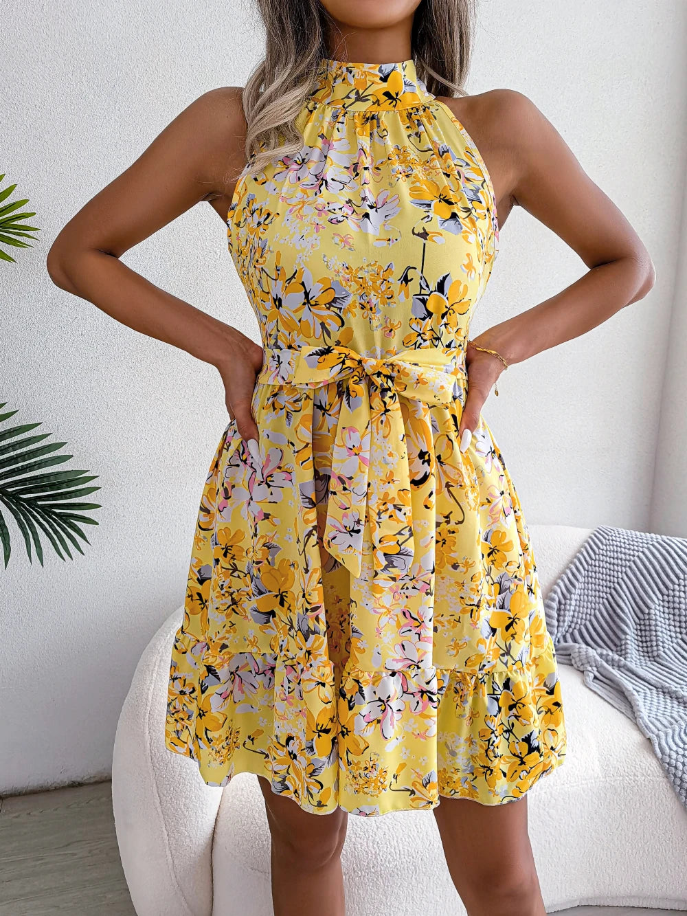 Women Casual Sleeveless Ruffles Slim Waist Floral Print Dress for Summer 2026 Elegant Dresses for Woman Valentine's Day